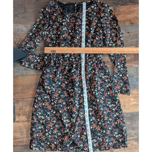 J.Crew Mercantile Black Floral Mini Dress 00 Long Sleeve - Picture 4 of 5